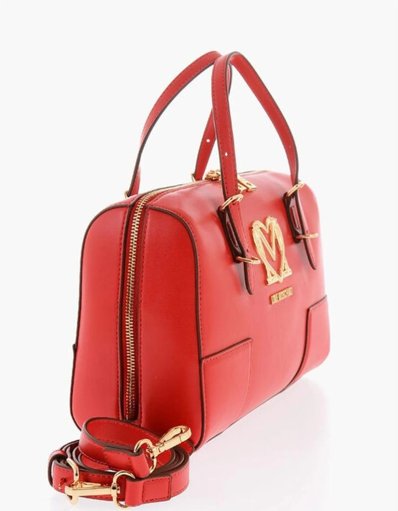 Eco-Leather Double Handle Handbag with Adjustable Strap Women - Red