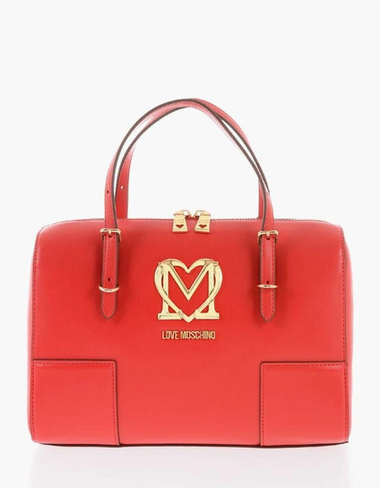 Eco-Leather Double Handle Handbag with Adjustable Strap Women - Red
