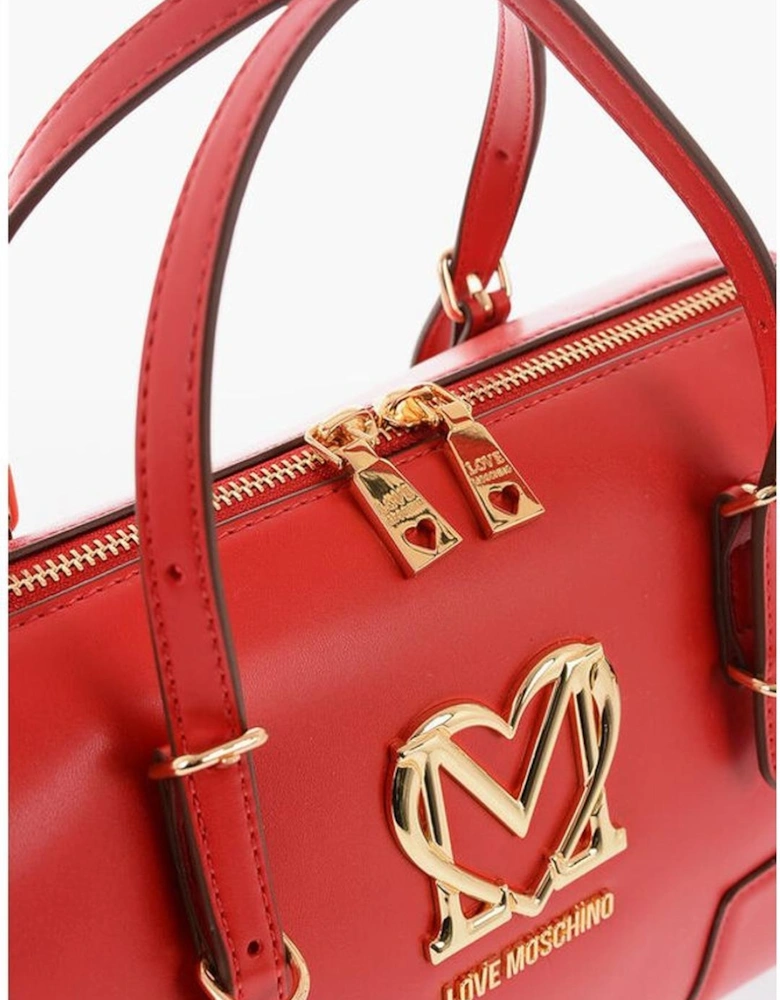 Eco-Leather Double Handle Handbag with Adjustable Strap Women - Red