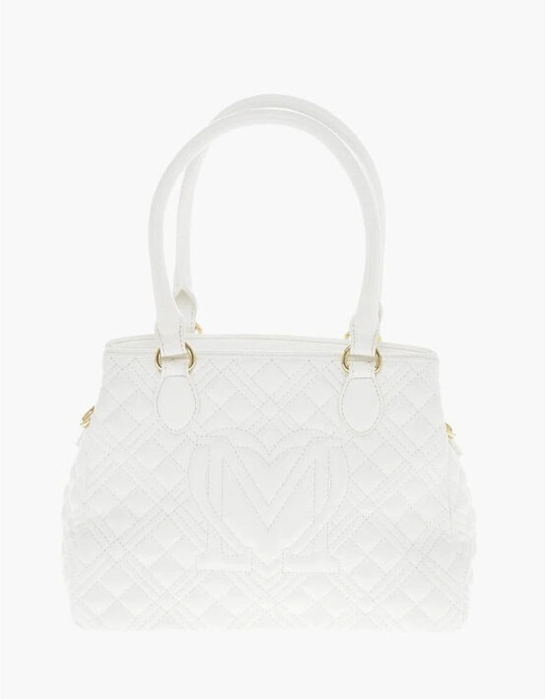 Metal Double Handle Handbag with Zip Closure Women - White Tote Bags