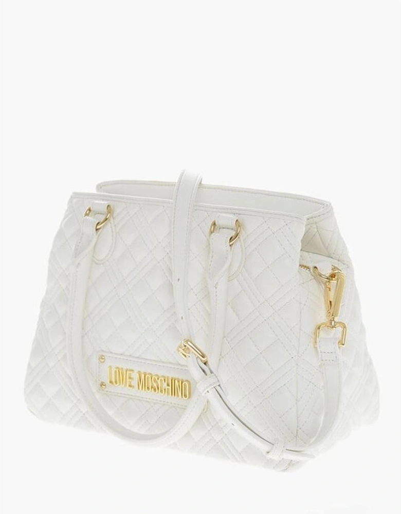Metal Double Handle Handbag with Zip Closure Women - White Tote Bags