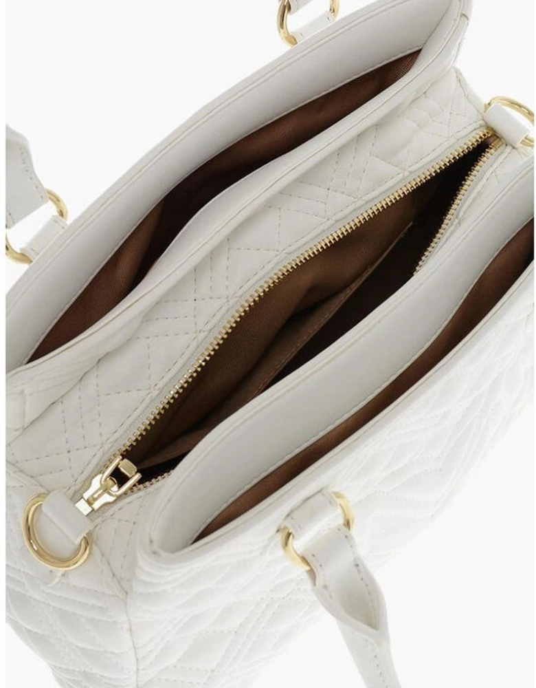 Metal Double Handle Handbag with Zip Closure Women - White Tote Bags