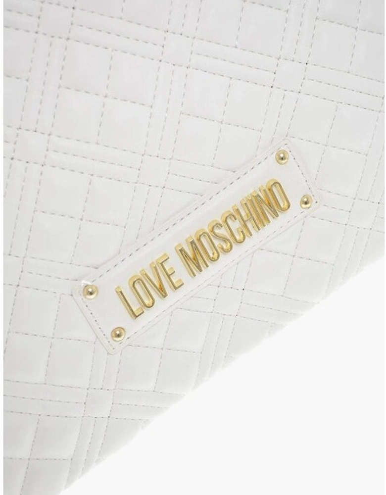 Metal Double Handle Handbag with Zip Closure Women - White Tote Bags