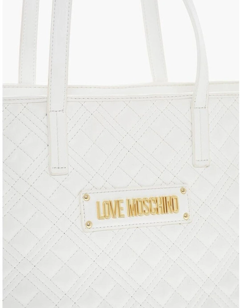 Metal Logo Shoulder Bag with Double Handle Women - White Tote Bags