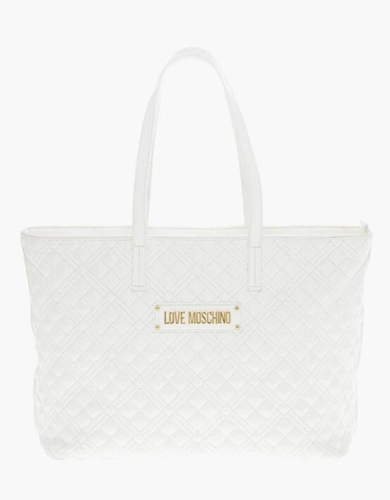 Metal Logo Shoulder Bag with Double Handle Women - White Tote Bags