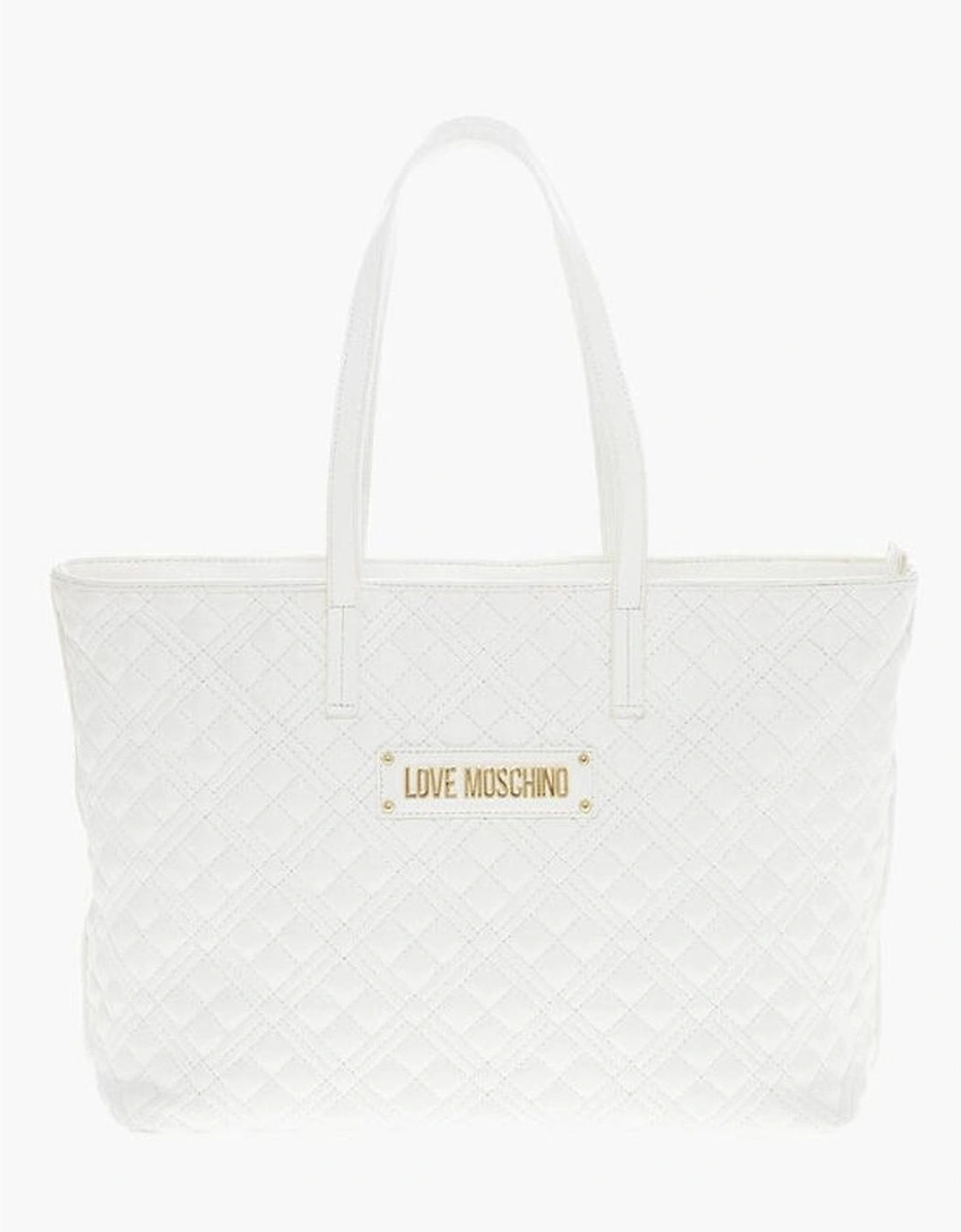 Metal Logo Shoulder Bag with Double Handle Women - White Tote Bags, 6 of 5
