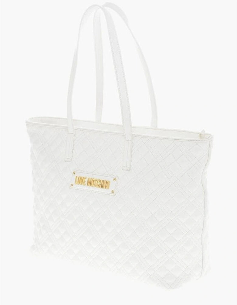 Metal Logo Shoulder Bag with Double Handle Women - White Tote Bags