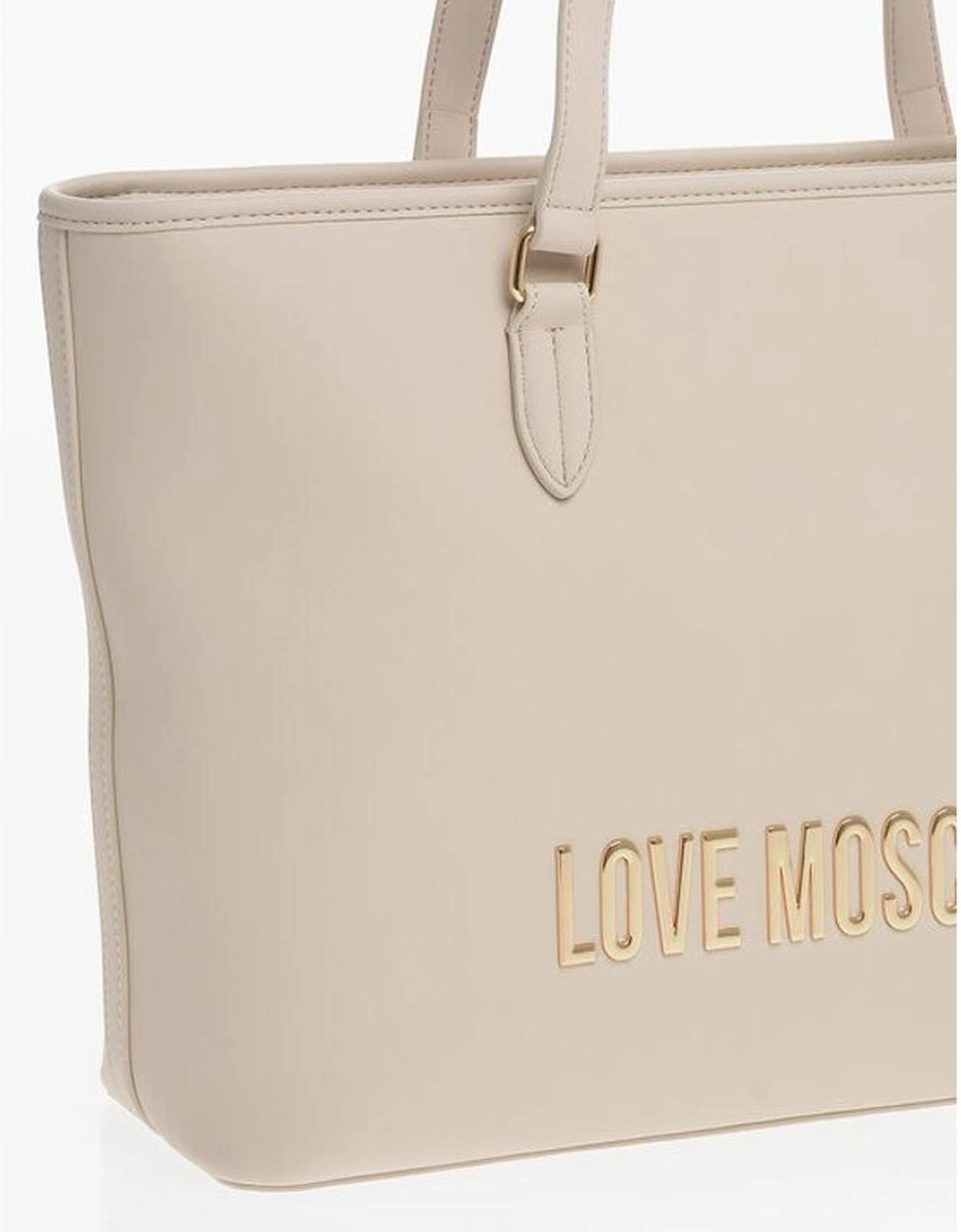 Solid Metal Logo Double Handle Handbag Women - Beige Tote Bags