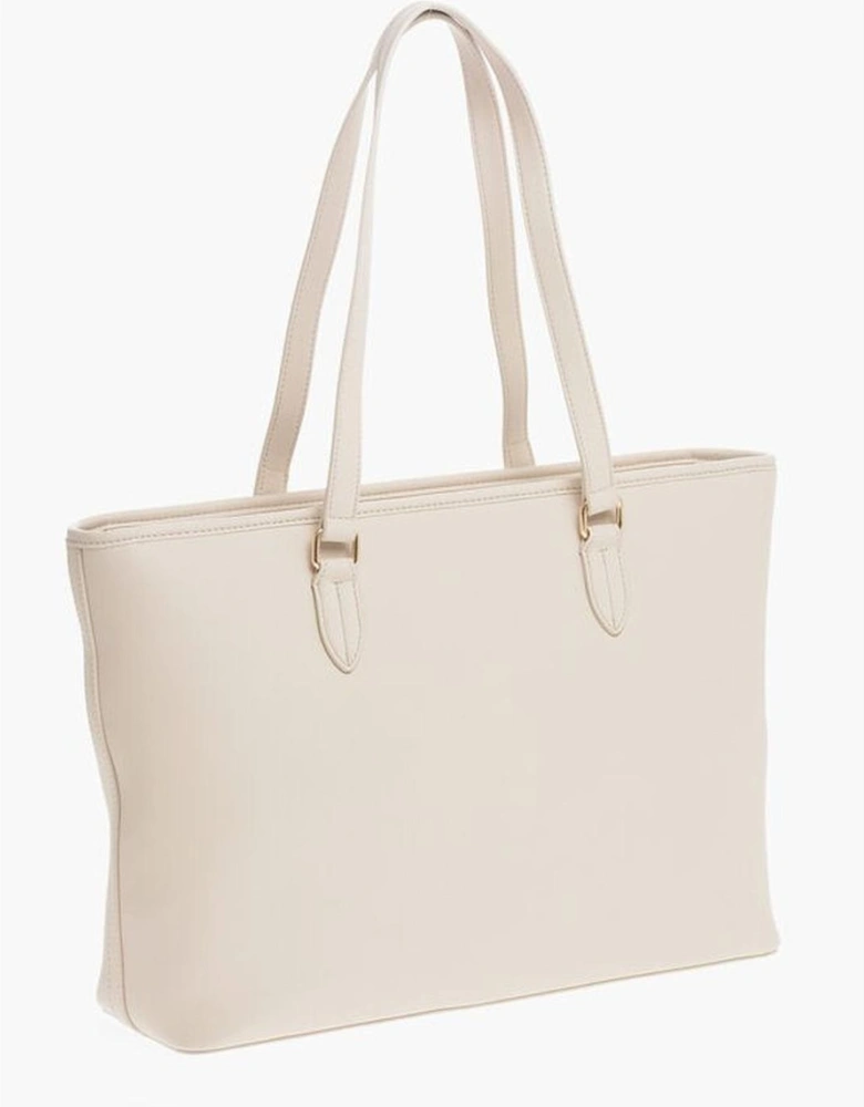 Solid Metal Logo Double Handle Handbag Women - Beige Tote Bags