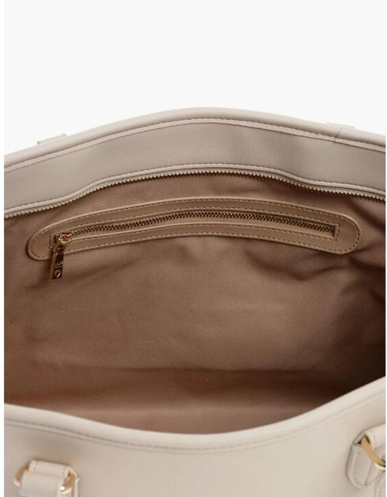 Solid Metal Logo Double Handle Handbag Women - Beige Tote Bags