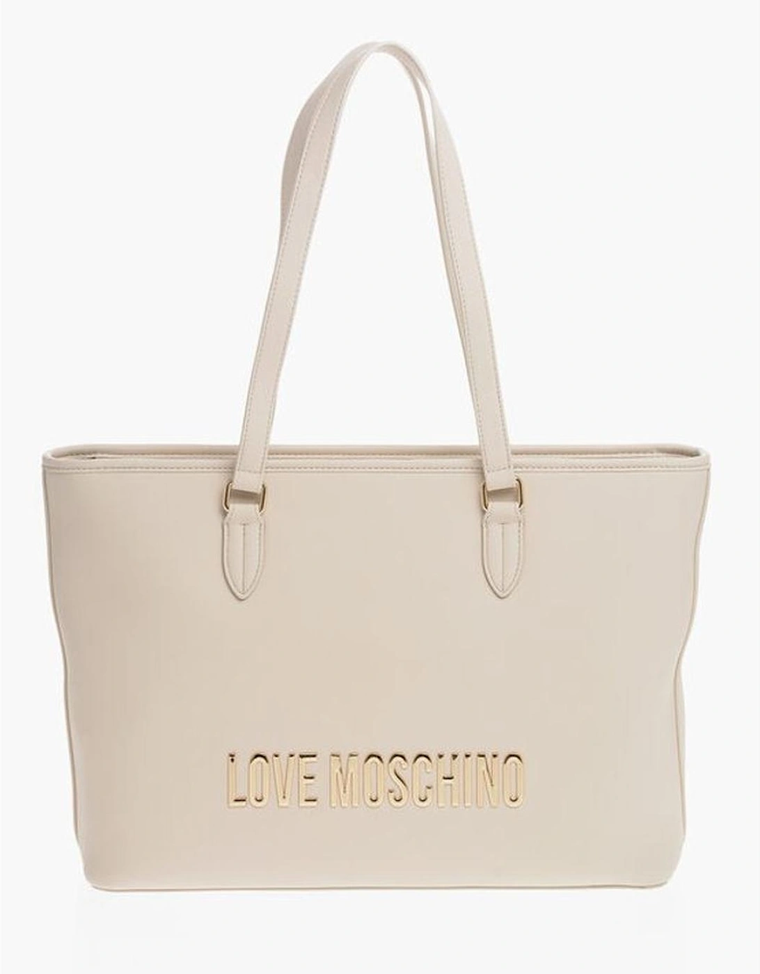 Solid Metal Logo Double Handle Handbag Women - Beige Tote Bags, 6 of 5
