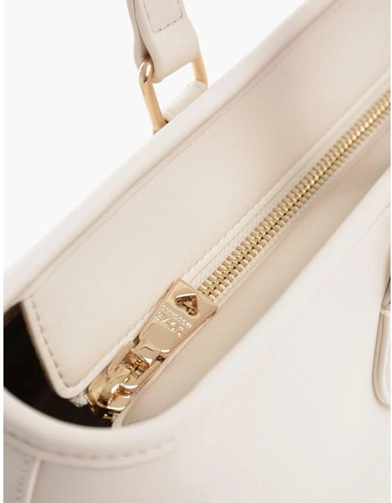 Solid Metal Logo Double Handle Handbag Women - Beige Tote Bags