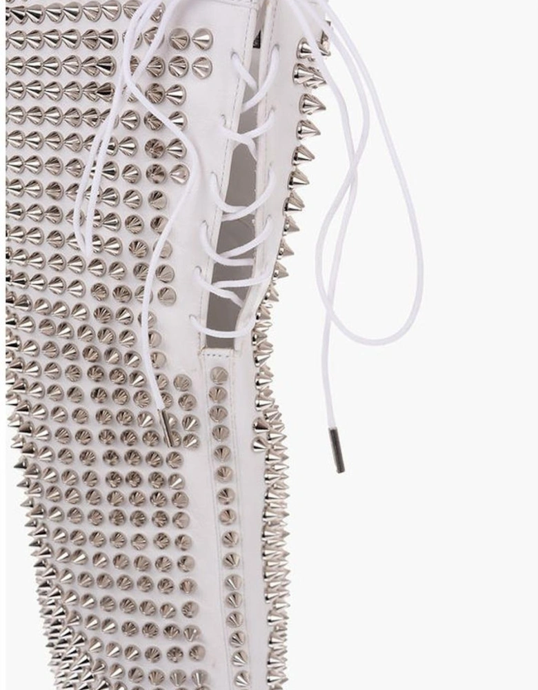 Lace-Up Stiletto Heels with Studs Women - Black And White Boots