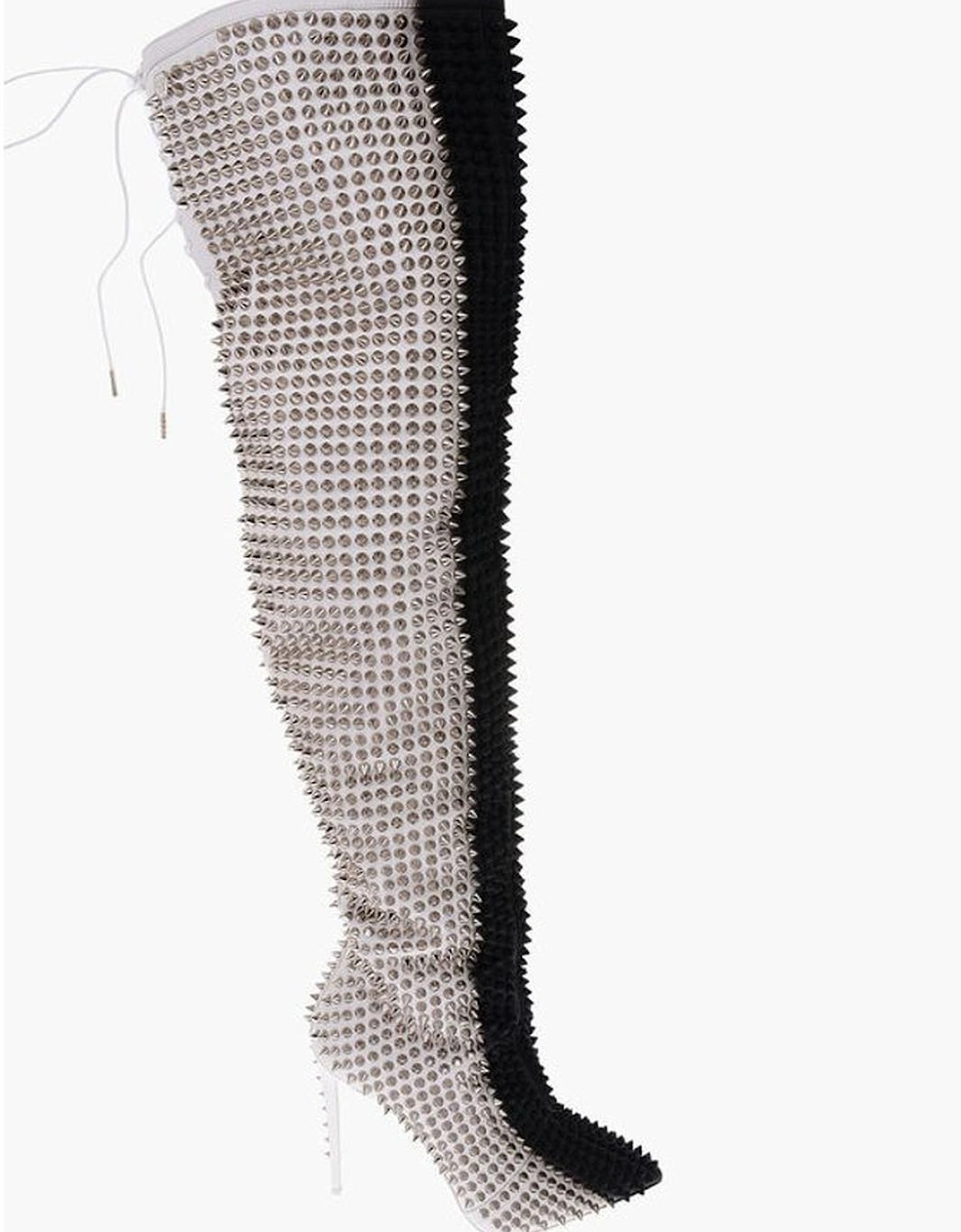 Lace-Up Stiletto Heels with Studs Women - Black And White Boots