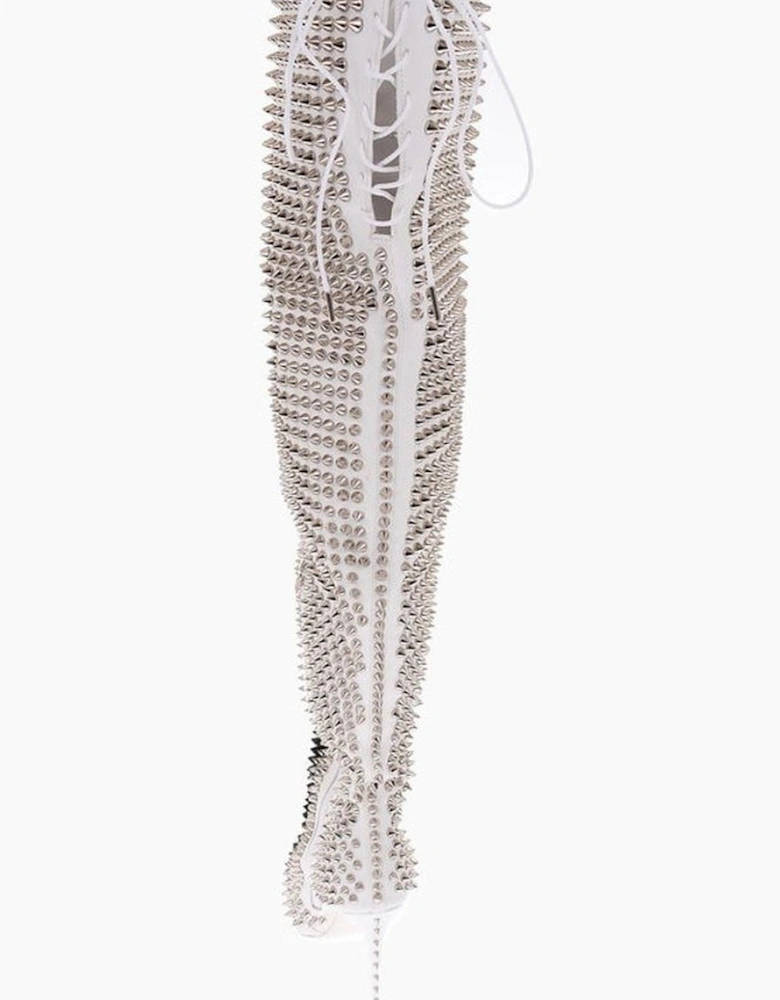 Lace-Up Stiletto Heels with Studs Women - Black And White Boots