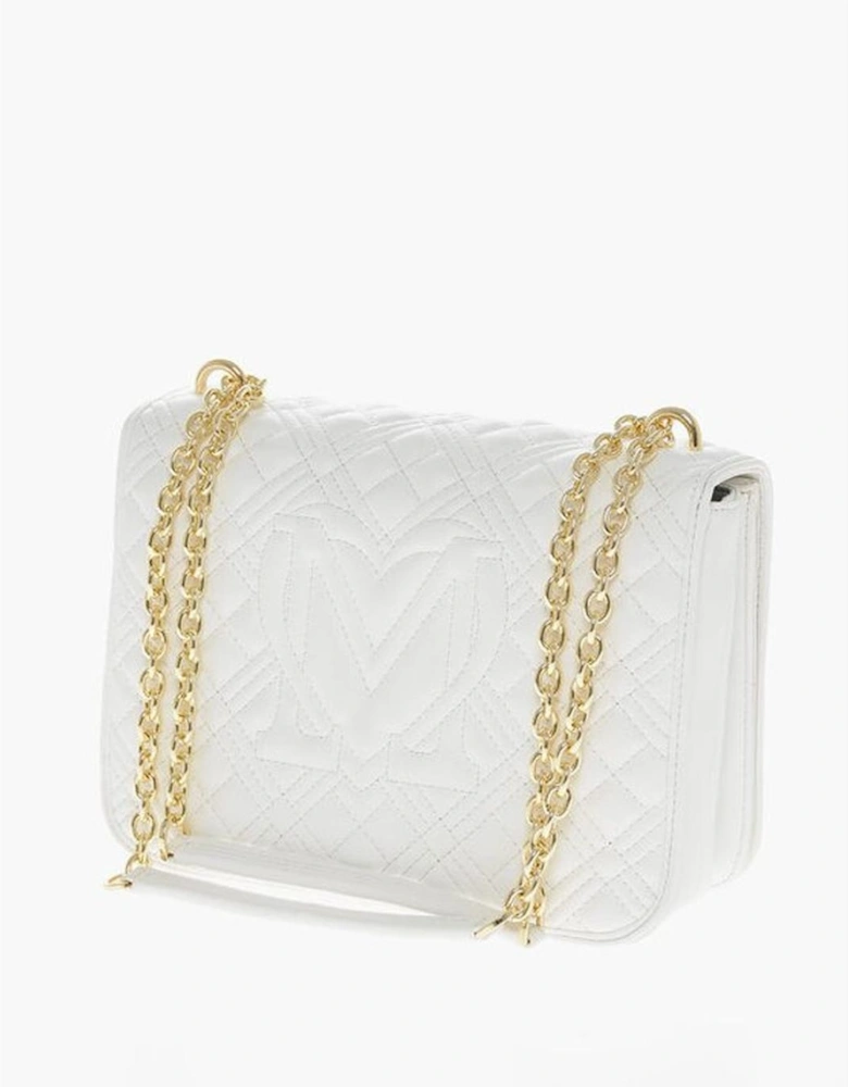 Eco-Leather Solid Shoulder Bag with Zip Closure Women - White