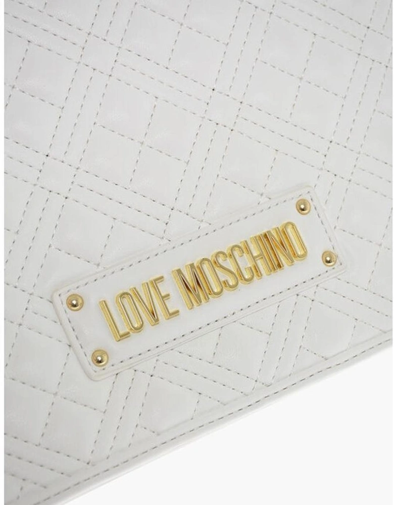 Eco-Leather Solid Shoulder Bag with Zip Closure Women - White