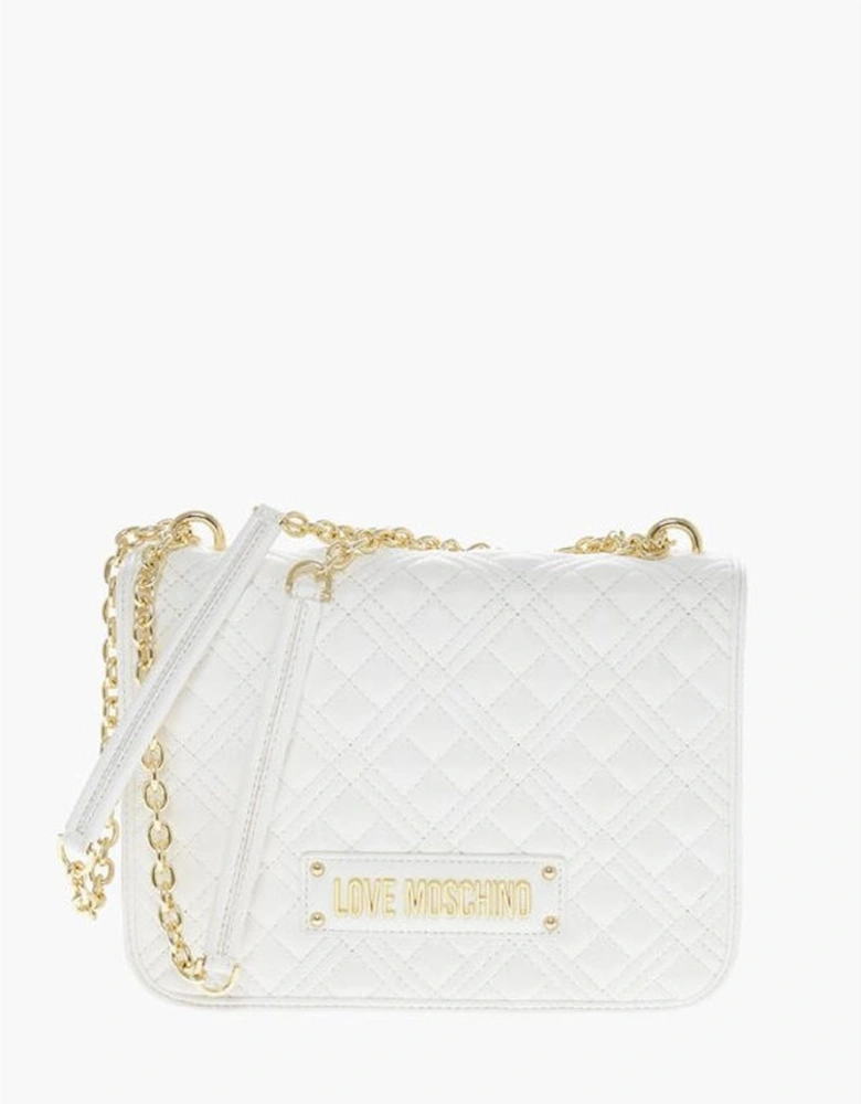 Eco-Leather Solid Shoulder Bag with Zip Closure Women - White