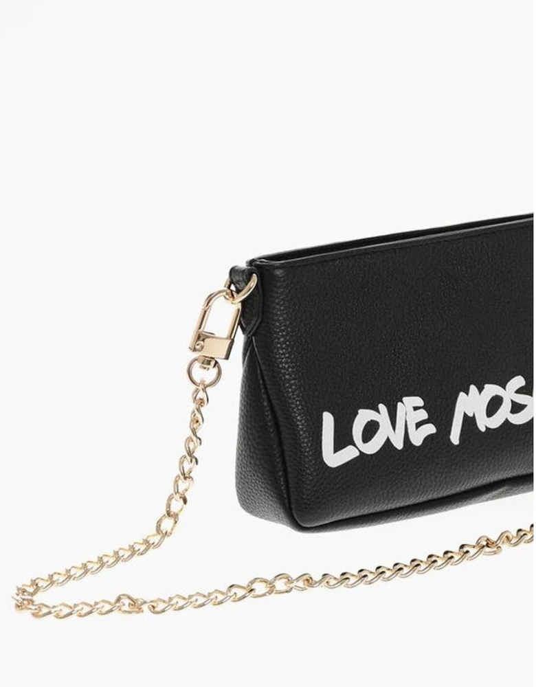 Textured Leather Shoulder Bag with Logo Print Women - Black
