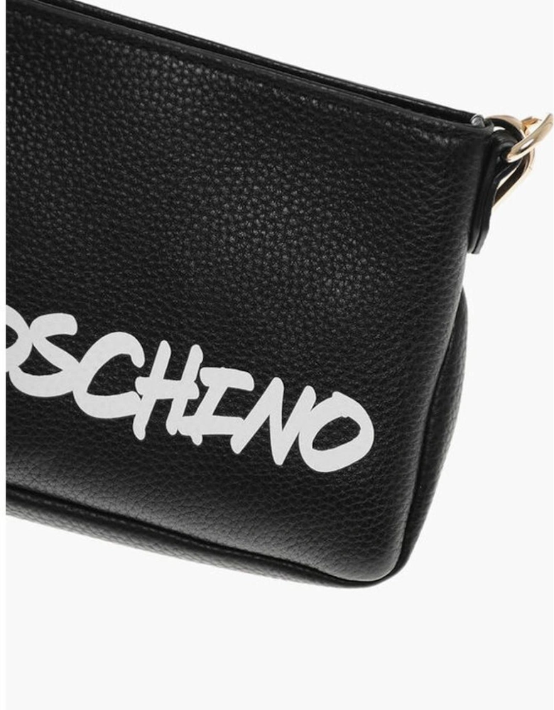 Textured Leather Shoulder Bag with Logo Print Women - Black
