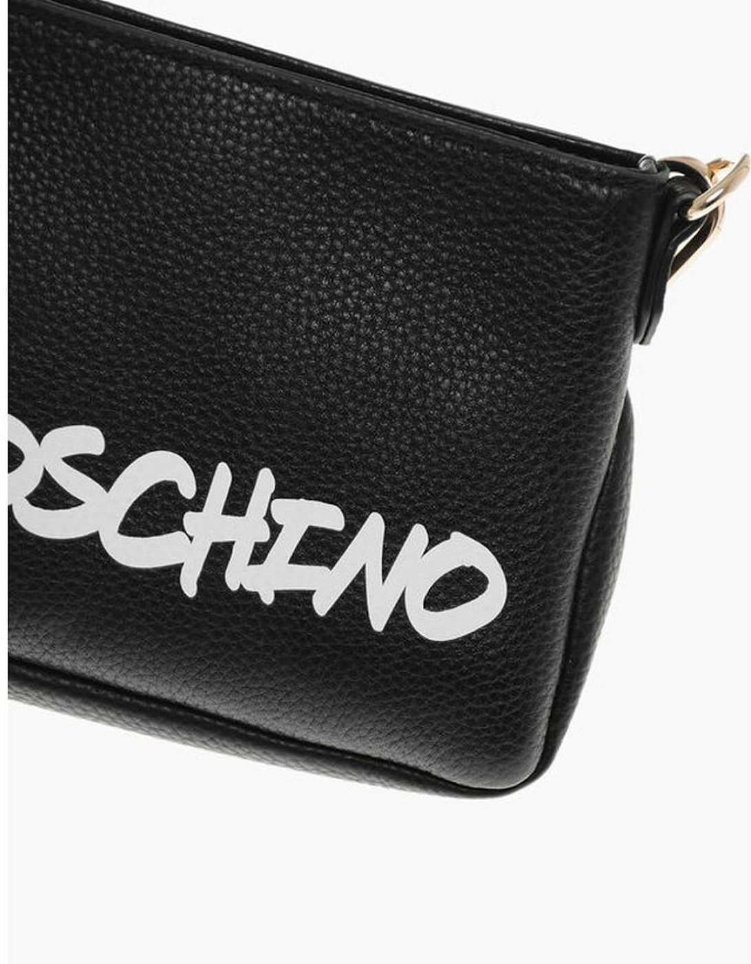 Textured Leather Shoulder Bag with Logo Print Women - Black