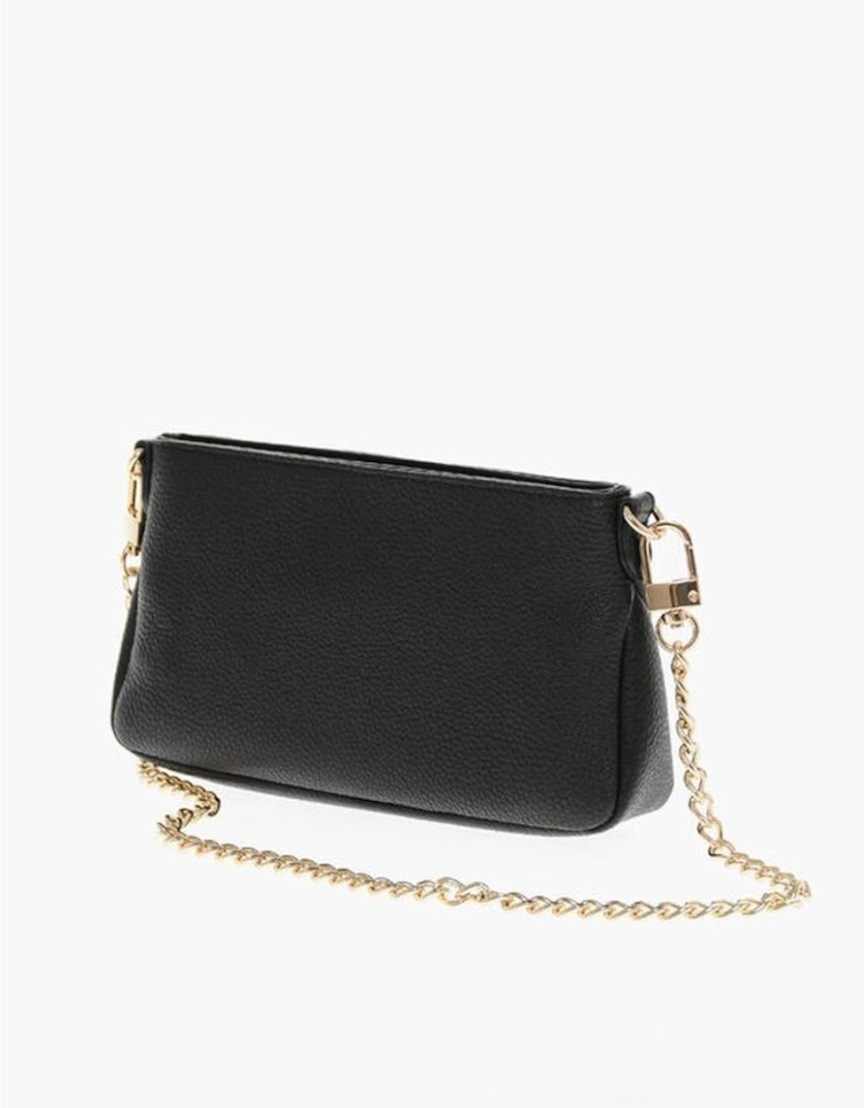 Textured Leather Shoulder Bag with Logo Print Women - Black