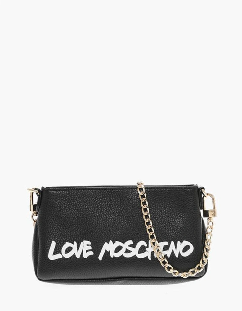 Textured Leather Shoulder Bag with Logo Print Women - Black