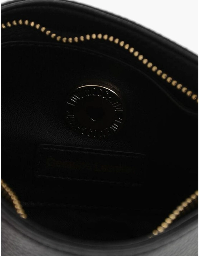 Textured Leather Shoulder Bag with Logo Print Women - Black