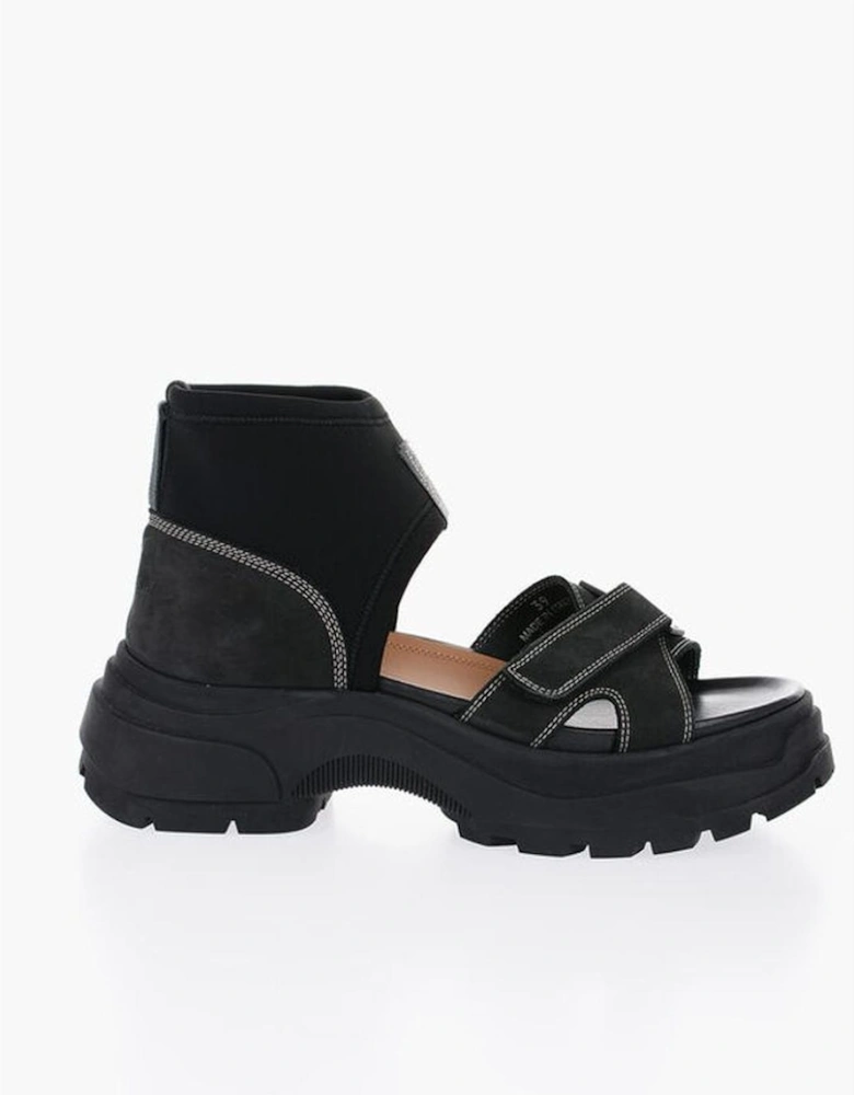 Suede Velcro Closure Rugged Sole Sneakers Women - Black Sandals