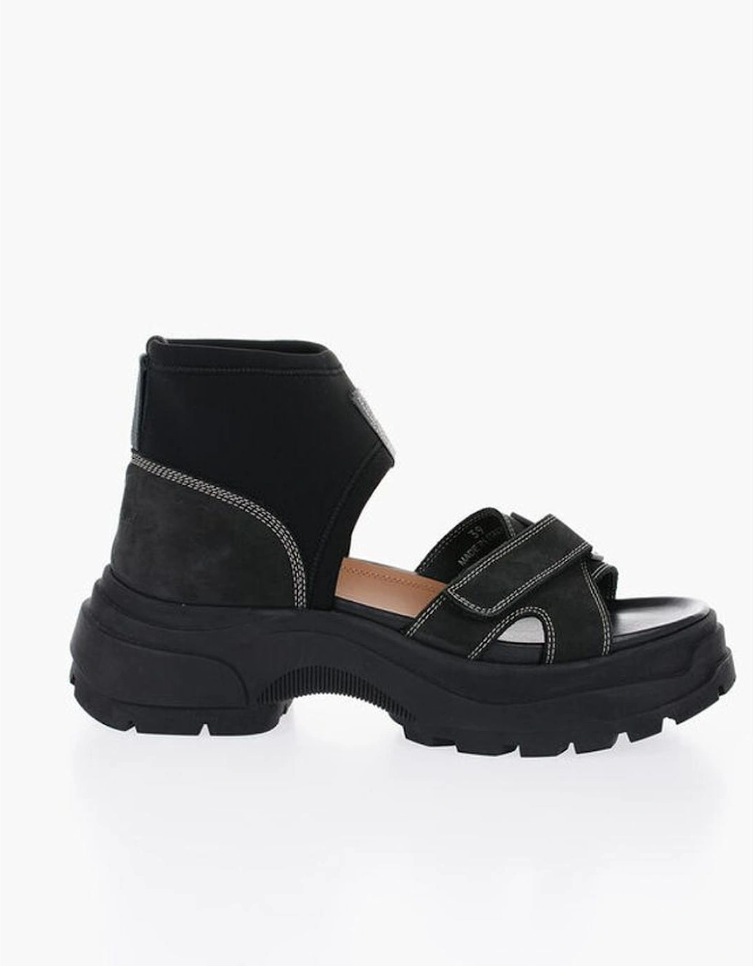 Suede Velcro Closure Rugged Sole Sneakers Women - Black Sandals