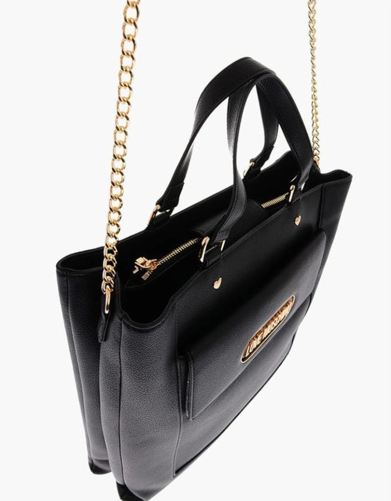 Double Handle Eco-Leather Handbag with Adjustable Strap Women - Black