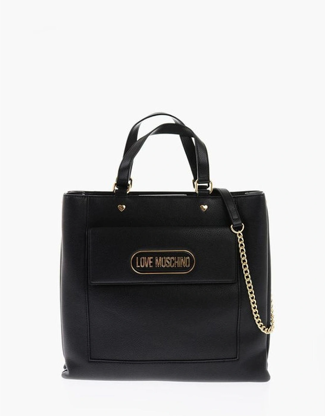 Double Handle Eco-Leather Handbag with Adjustable Strap Women - Black, 5 of 4