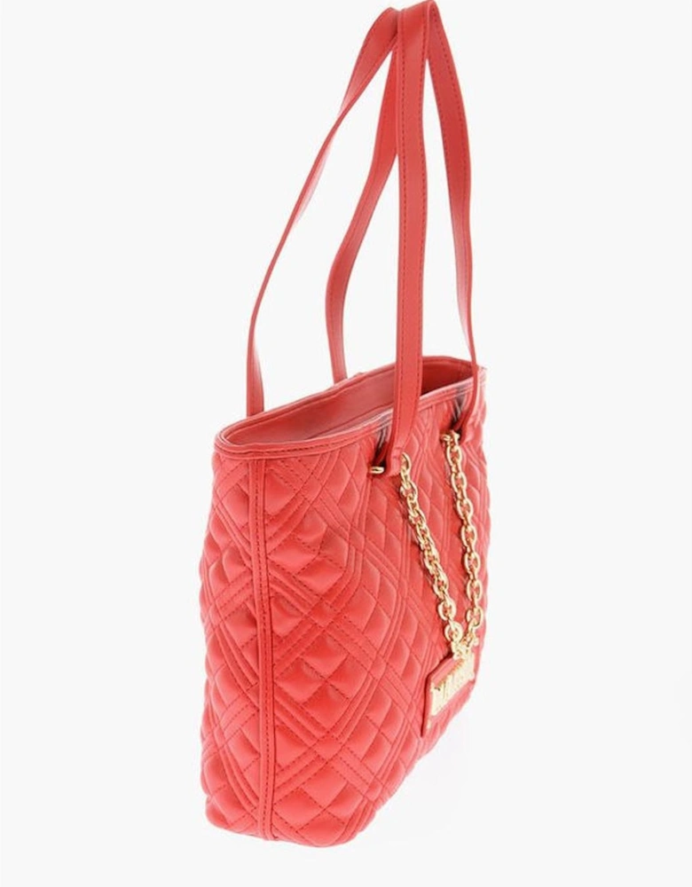 Solid Metal Logo Handbag with Internal Pocket Women - Red Tote Bags