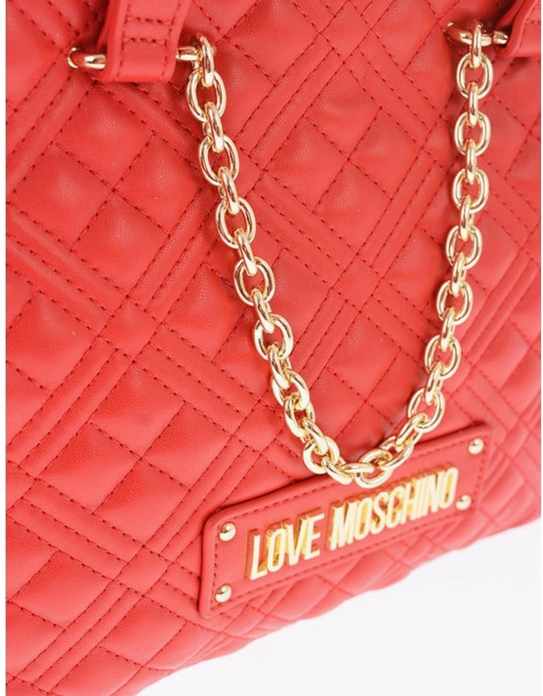 Solid Metal Logo Handbag with Internal Pocket Women - Red Tote Bags