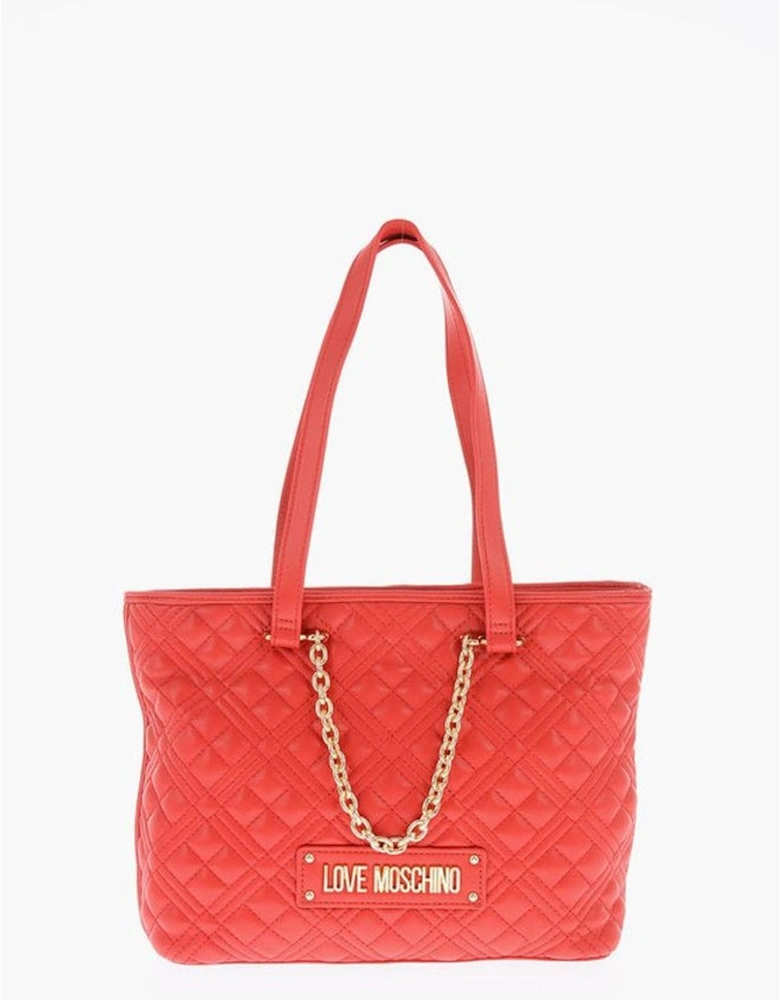 Solid Metal Logo Handbag with Internal Pocket Women - Red Tote Bags