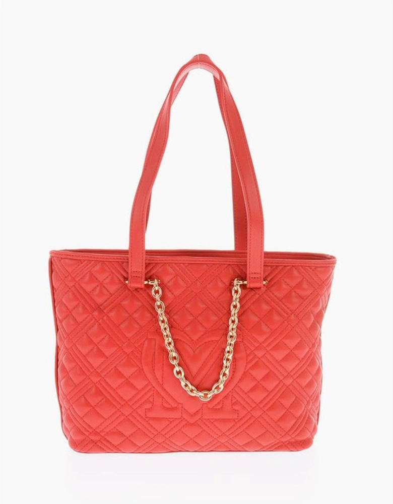 Solid Metal Logo Handbag with Internal Pocket Women - Red Tote Bags