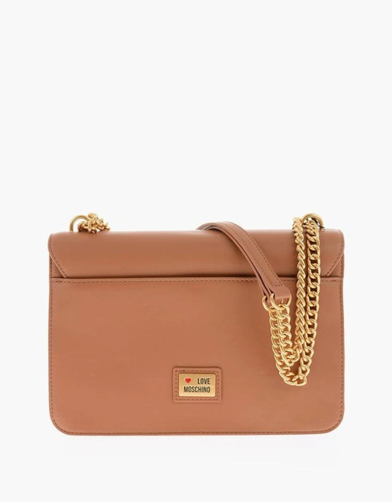 Solid Eco-Leather Shoulder Bag with Logo Women - Brown