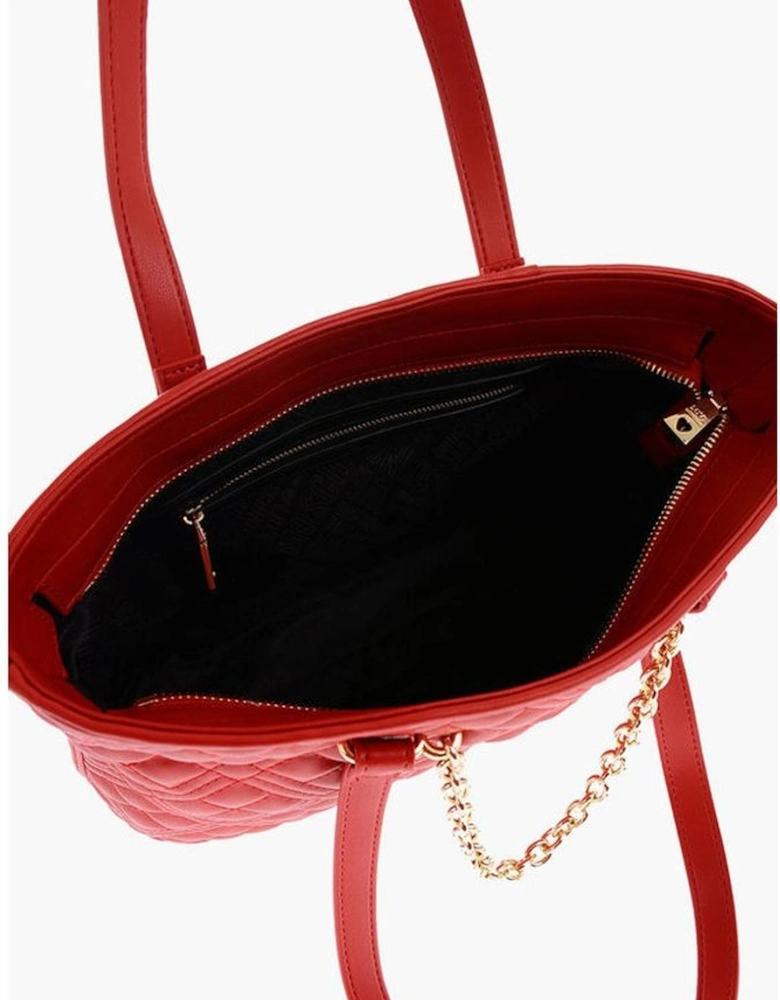 Solid Metal Logo Handbag with Internal Pocket Women - Red Tote Bags