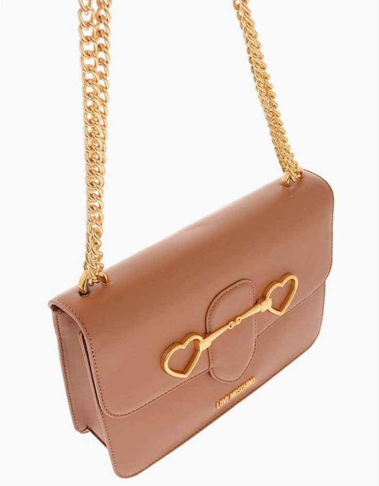 Solid Eco-Leather Shoulder Bag with Logo Women - Brown
