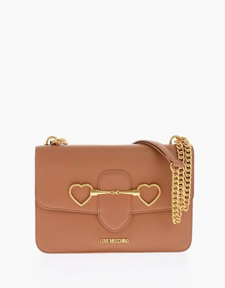 Solid Eco-Leather Shoulder Bag with Logo Women - Brown