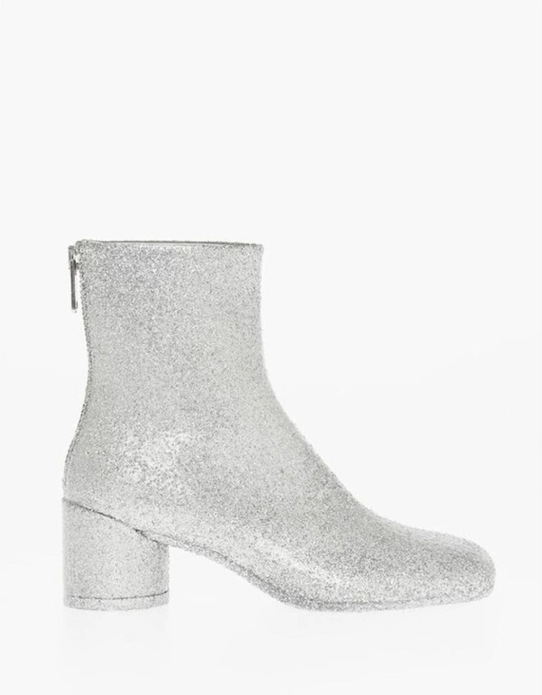 Glitter Embellished Leather Sole Heeled Shoes Women - Silver Boots