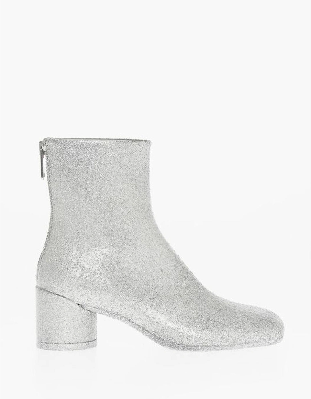 Glitter Embellished Leather Sole Heeled Shoes Women - Silver Boots