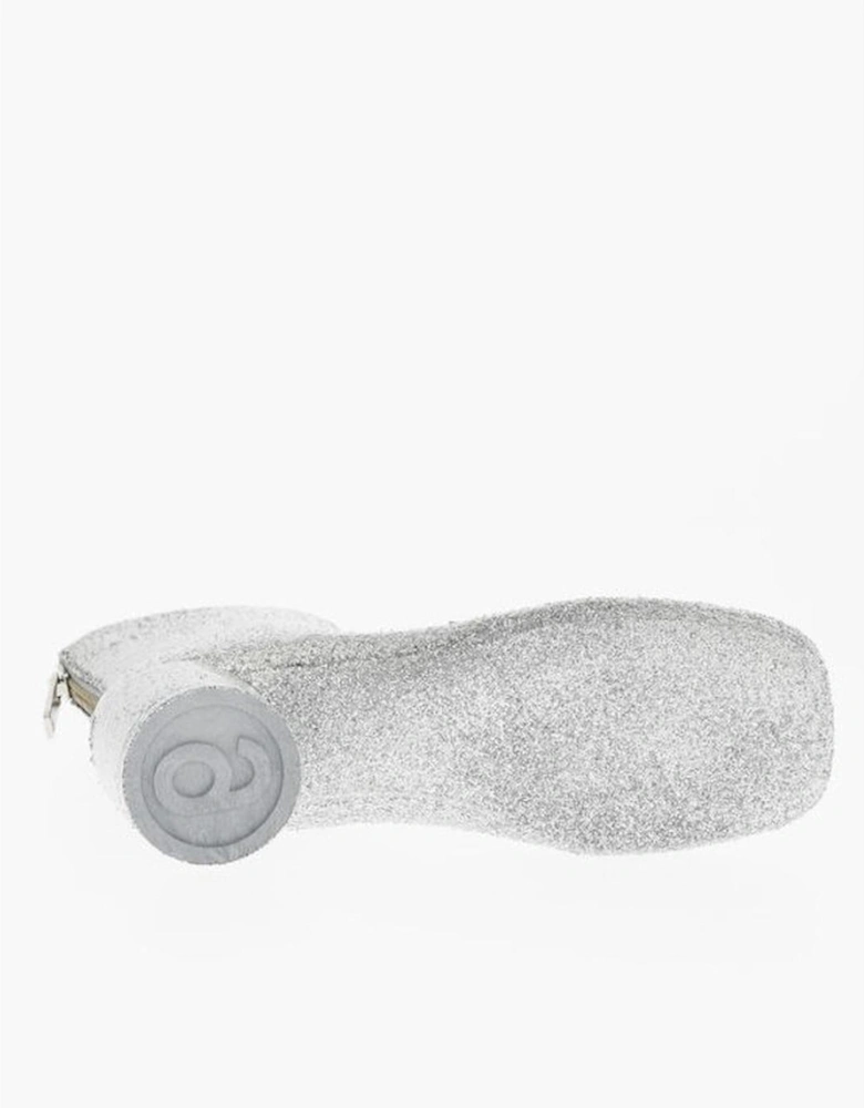 Glitter Embellished Leather Sole Heeled Shoes Women - Silver Boots