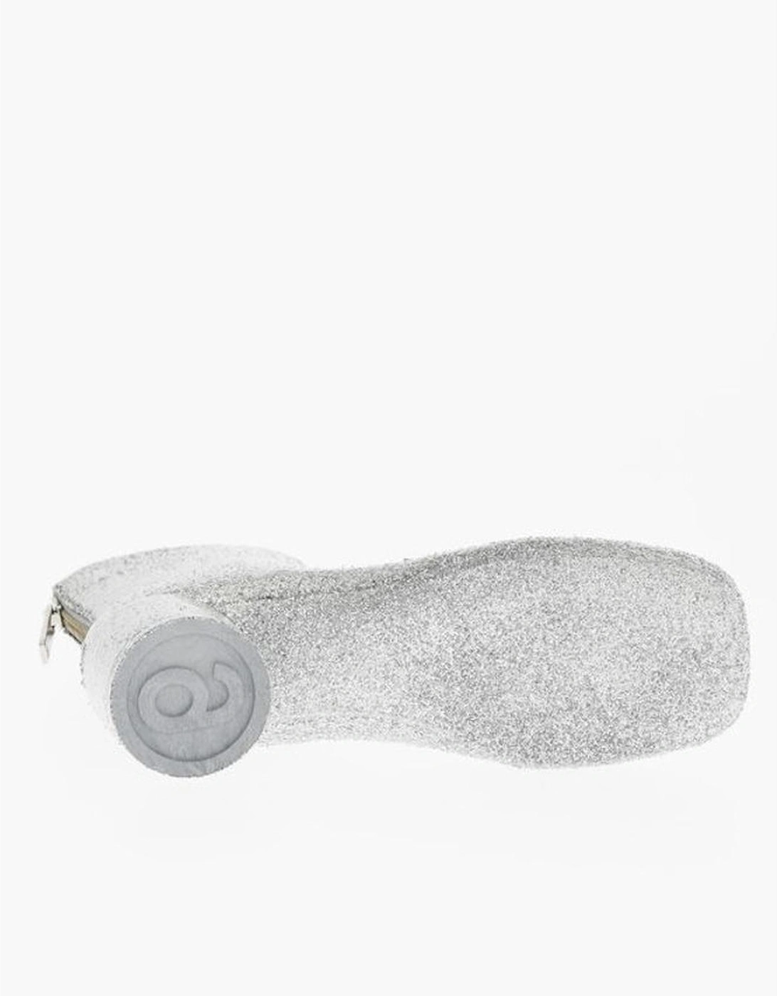 Glitter Embellished Leather Sole Heeled Shoes Women - Silver Boots
