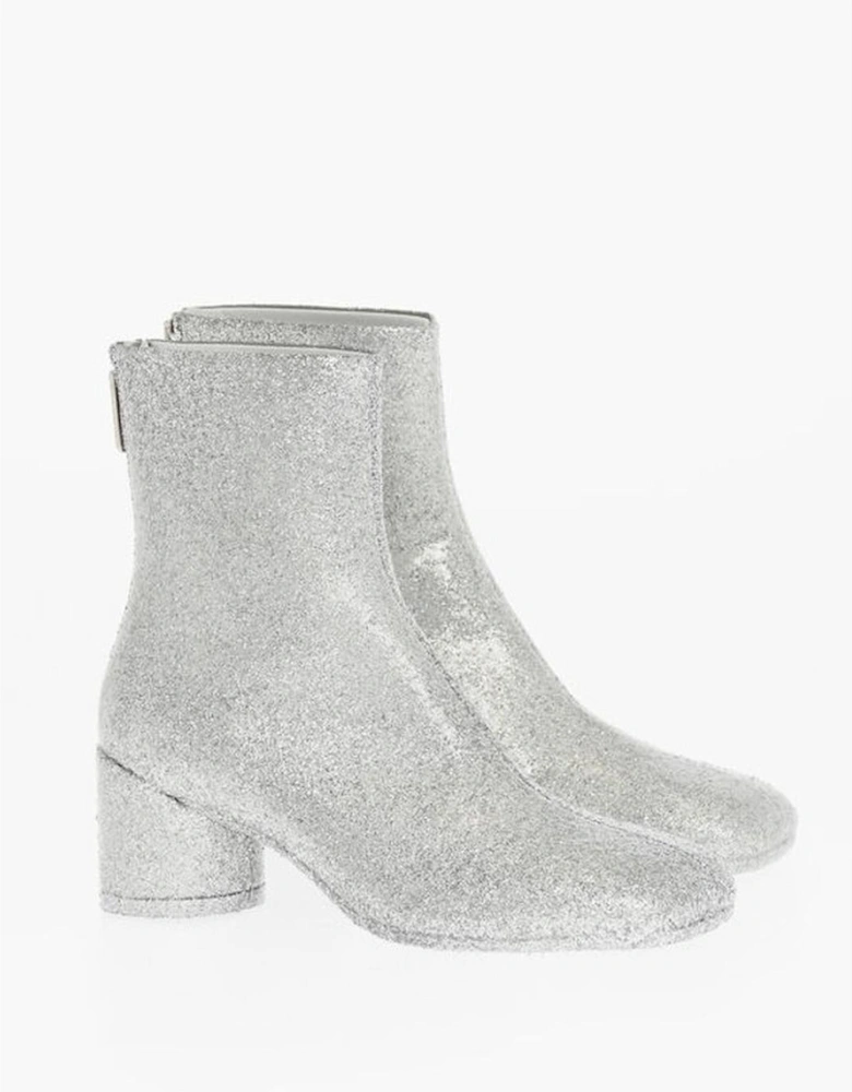 Glitter Embellished Leather Sole Heeled Shoes Women - Silver Boots