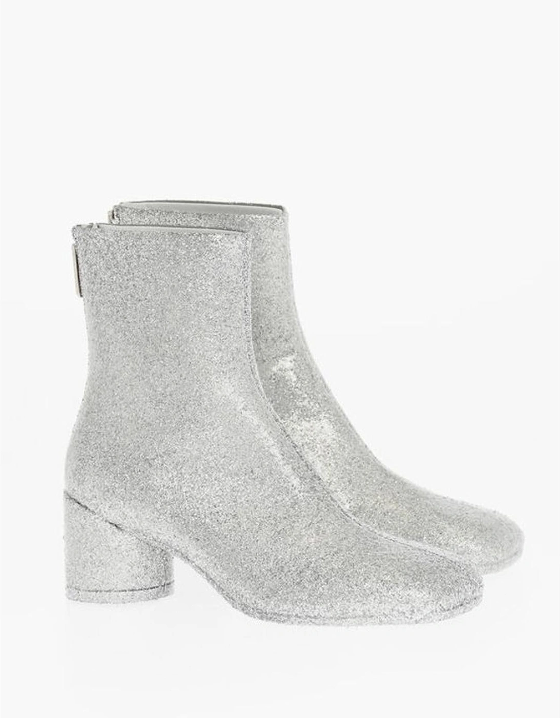 Glitter Embellished Leather Sole Heeled Shoes Women - Silver Boots, 6 of 5