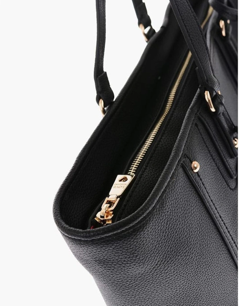 Double Handle Solid Handbag with Zip Closure Women - Black Shoulder