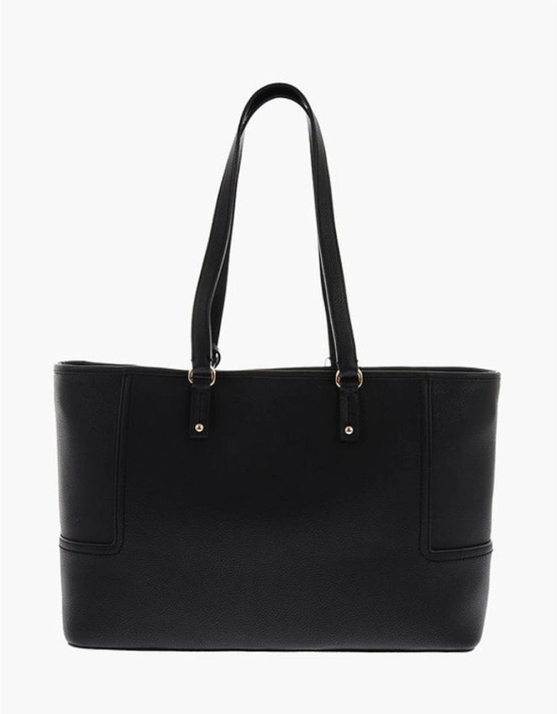 Double Handle Solid Handbag with Zip Closure Women - Black Shoulder