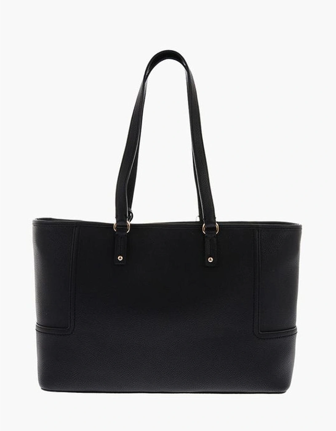 Double Handle Solid Handbag with Zip Closure Women - Black Shoulder