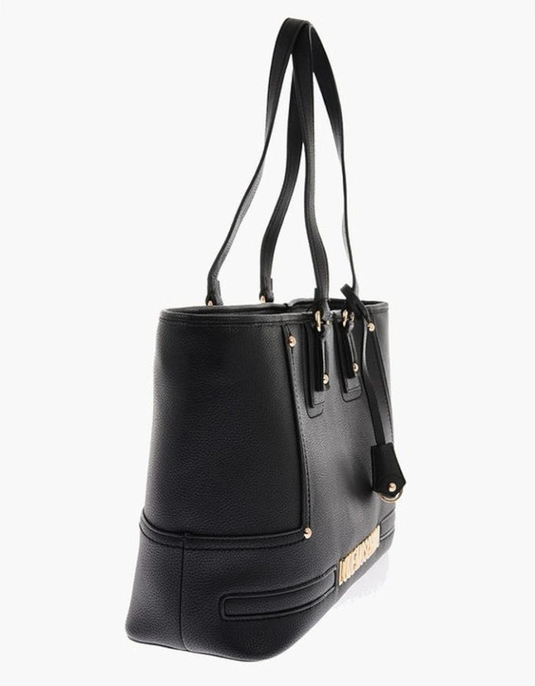 Double Handle Solid Handbag with Zip Closure Women - Black Shoulder